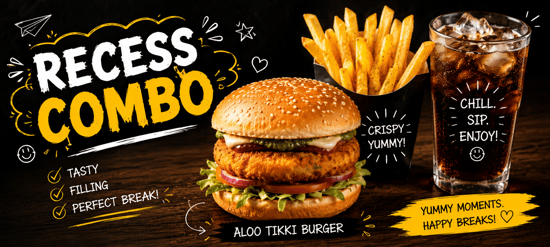 Aloo Tikki Burger + Fries + Drink